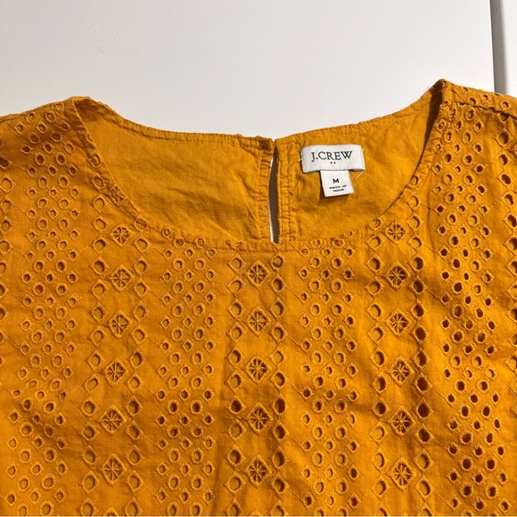 J. Crew Women's Eyelet Blouse Mustard Yellow Medium Shortsleeve - Picture 4 of 6